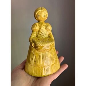 Vintage 1970s Ceramic Corn Husk Style Girl with basket for flowers or pins